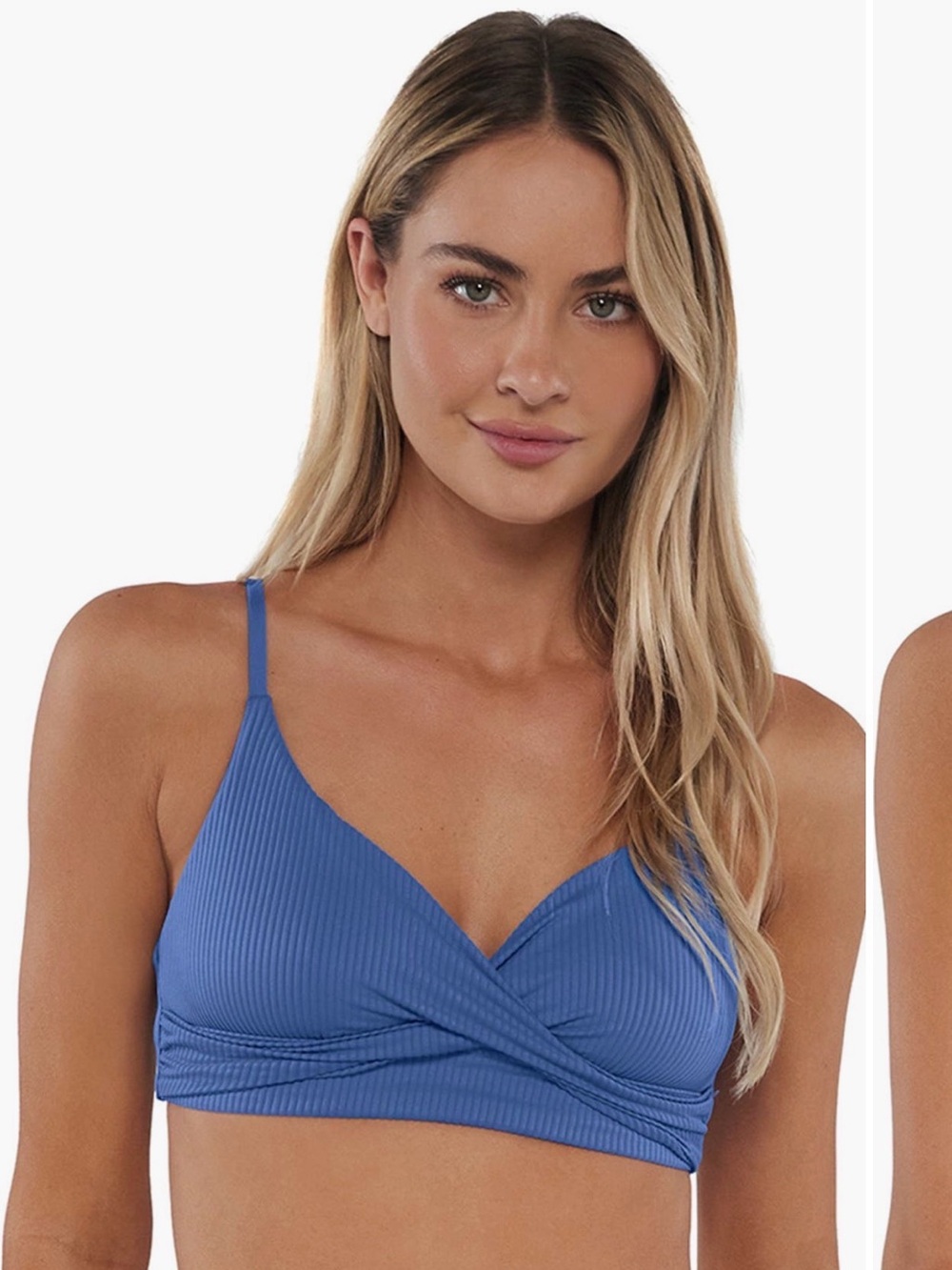 Sunsets Wrap Bralette Bikini Top in Harbor Blue Sandbar Rib